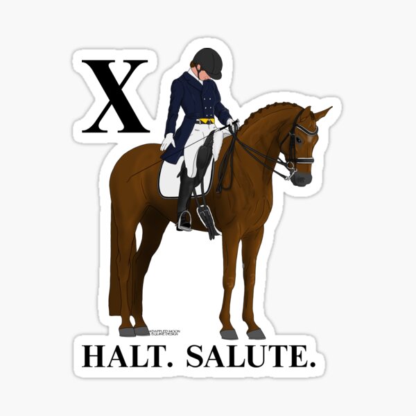 Item preview, X. Arrêtez-vous. Saluer. Cheval et cavalier de dressage alezan designed and sold by DappledMoon.