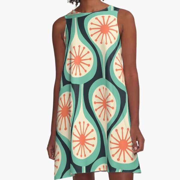 Item preview, Mid Century Modern Atomic Drops Teal Orange Black Pattern designed and sold by kierkegaard.