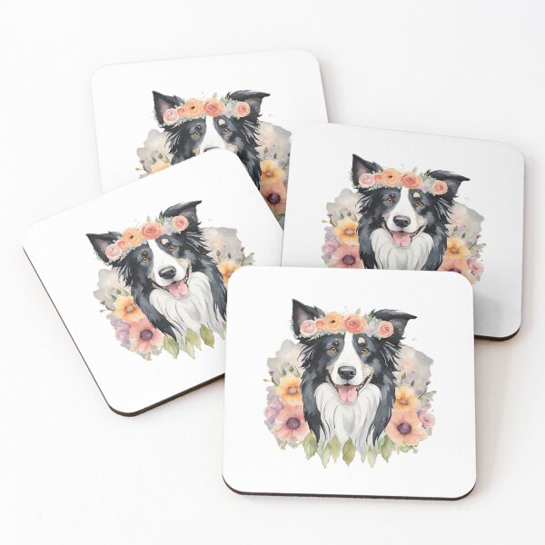 Item preview, Watercolor Floral Border Collie  designed and sold by CharmStudio.