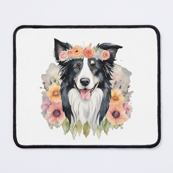 Item preview, Watercolor Floral Border Collie  designed and sold by CharmStudio.
