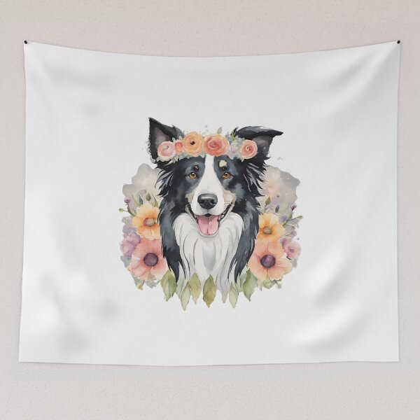 Item preview, Watercolor Floral Border Collie  designed and sold by CharmStudio.