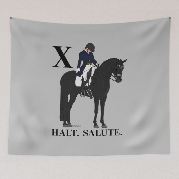 Item preview, X.  Halt.  Salute.  Black Dressage Horse and Rider designed and sold by DappledMoon.