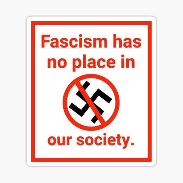 Vista previa del artículo con la obra «El fascismo no tiene lugar en nuestra sociedad.», diseñado y vendido por Rachel the Artist .