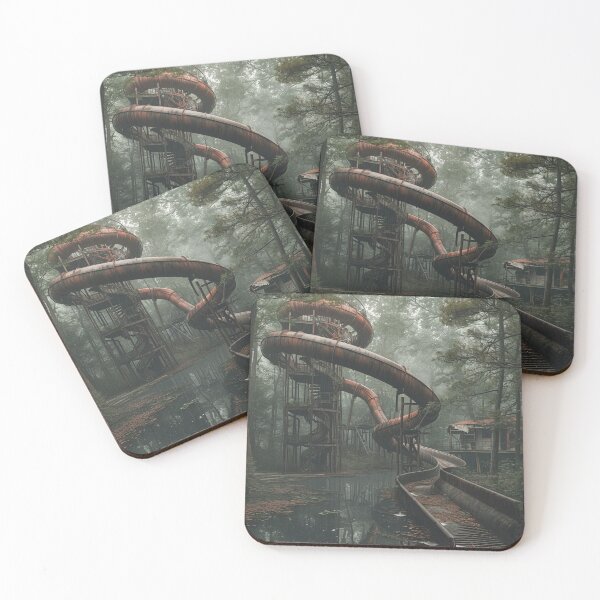Item preview, Rustic Echoes: Eerie Waterslide Stands Silent, Enchanted Embrace of Autumn designed and sold by Rage-Ai.
