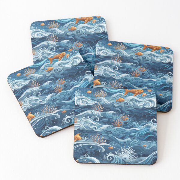 Item preview, Whimsical Waves with fishes and corals designed and sold by BlissMarket.