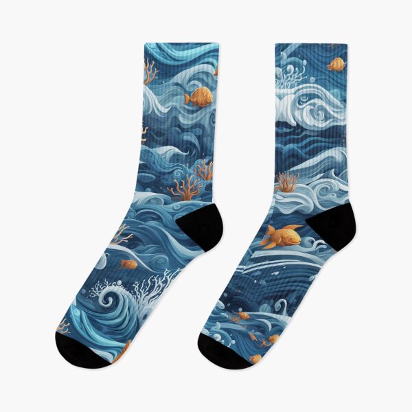 Item preview, Whimsical Waves with fishes and corals designed and sold by BlissMarket.