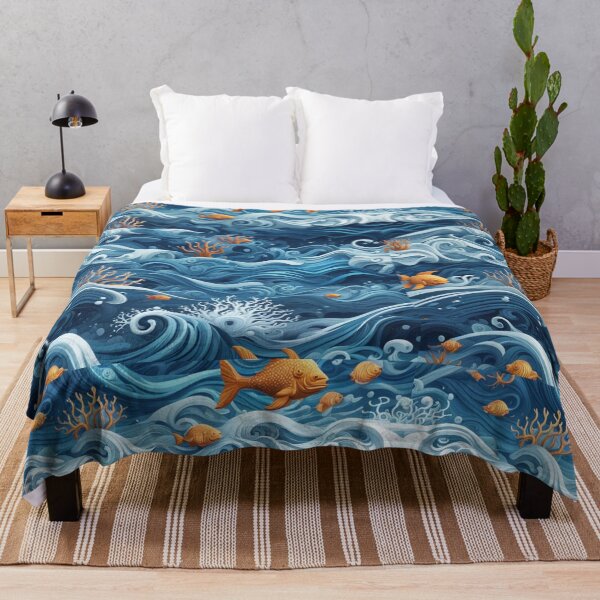 Item preview, Whimsical Waves with fishes and corals designed and sold by BlissMarket.