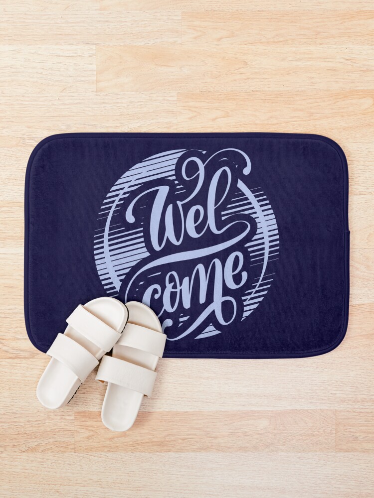 Thumbnail 1 of 6, Bath Mat, Welcome Vintage Blue designed and sold by KidRilla.