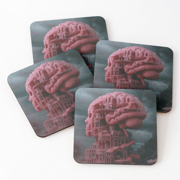 Item preview, Moody Surreal Whirlwind: Bats Swarm Pink Brain Overflowing Castle designed and sold by Rage-Ai.