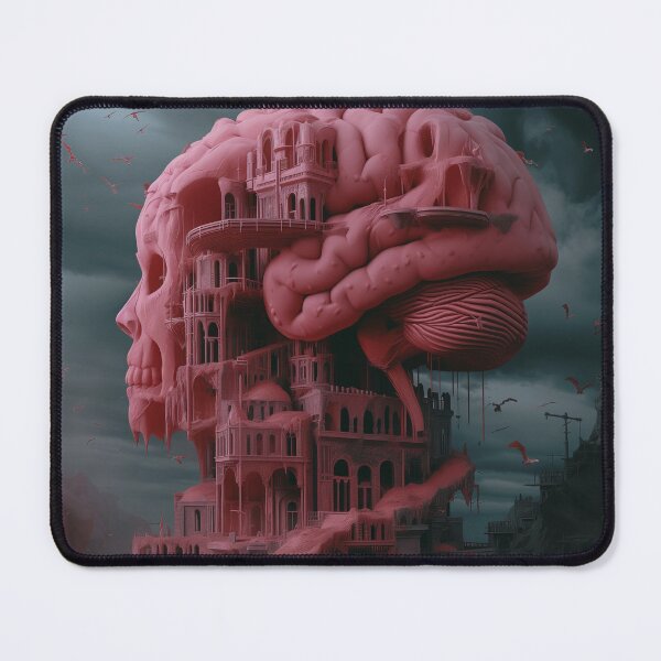 Item preview, Moody Surreal Whirlwind: Bats Swarm Pink Brain Overflowing Castle designed and sold by Rage-Ai.