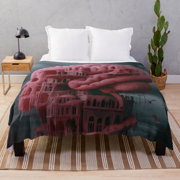 Item preview, Moody Surreal Whirlwind: Bats Swarm Pink Brain Overflowing Castle designed and sold by Rage-Ai.