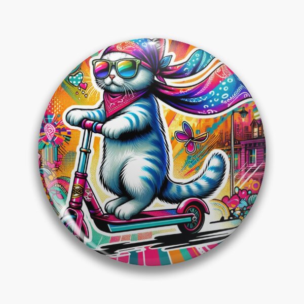 Item preview, Cat Riding Kids' Scooter: Street Style Sticker designed and sold by Misfit-Prints.