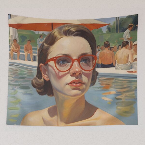 Item preview, Painting of a woman by the pool designed and sold by Working-Woman.