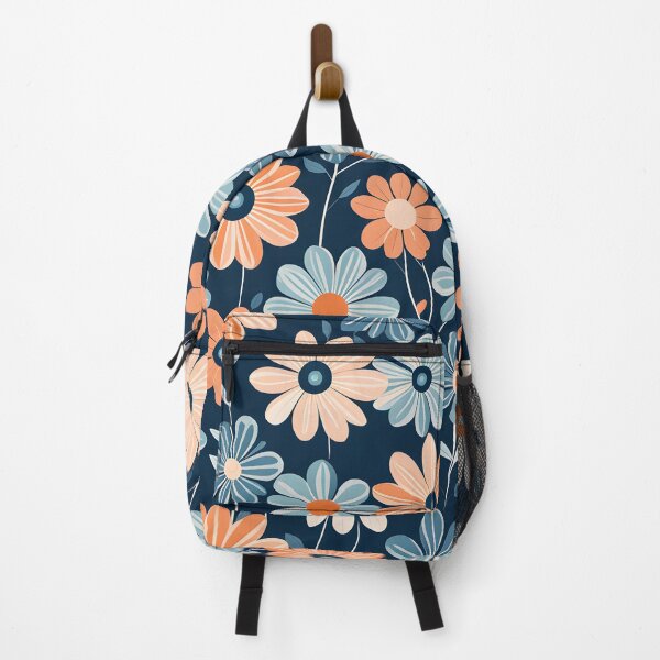 Item preview, Mid Century Modern Botanical Flower Pattern Peach, Icy Blue designed and sold by Prints and Lifestyle.