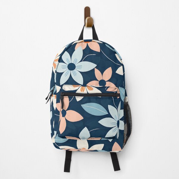 Item preview, Mid Century Modern Botanical Flower Pattern Peach Icy Blue designed and sold by Prints and Lifestyle.