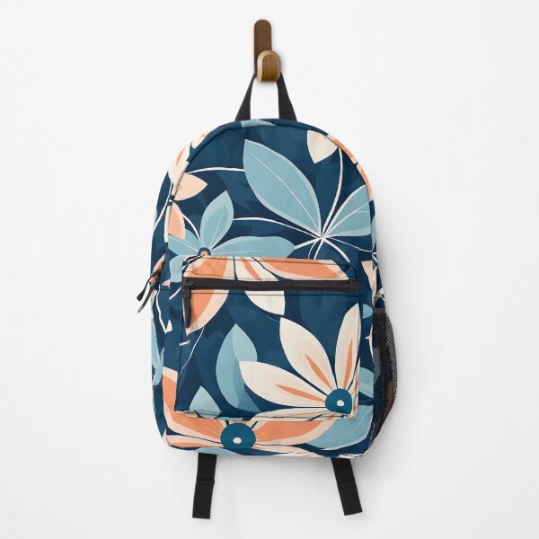 Item preview, Mid Century Modern Botanical Flower Pattern Peach Icy Blue designed and sold by Prints and Lifestyle.