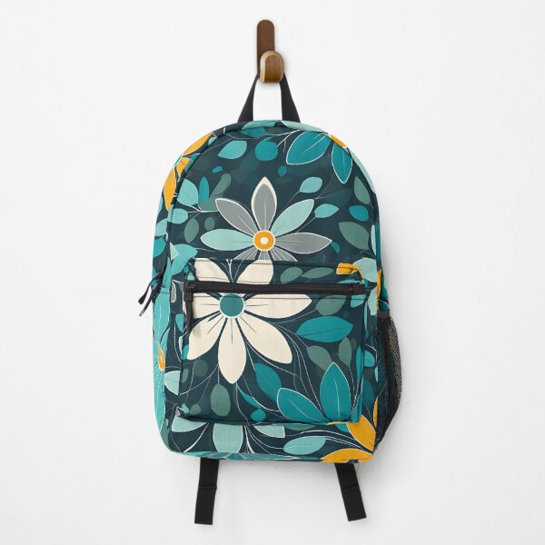 Item preview, Mid Century Modern Botanical Flower Pattern, Cyan, Mustard designed and sold by Prints and Lifestyle.