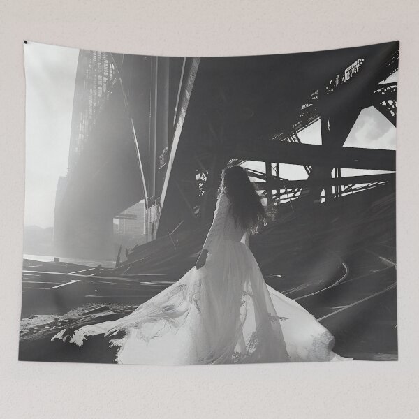 Item preview, Veiled Silhouettes: A Bridal Elegance Amidst Industrial Giants designed and sold by oanaunciuleanu.