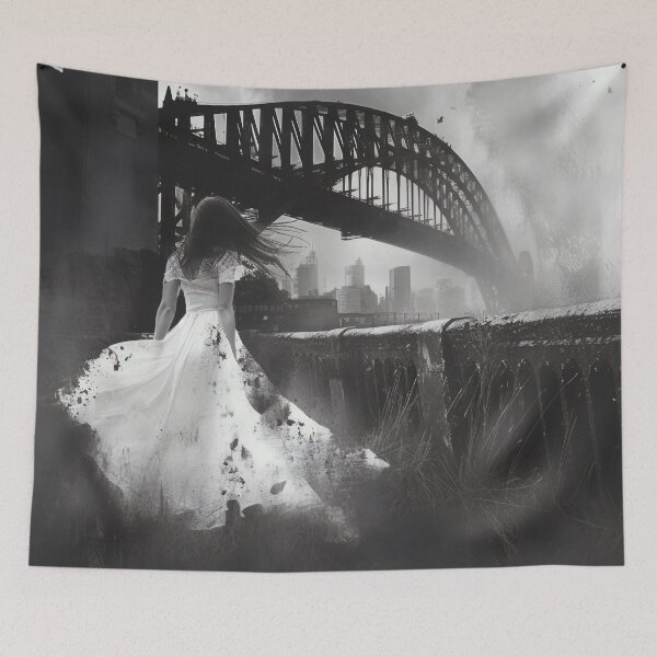 Item preview, Veiled Silhouettes: A Bridal Elegance Amidst Industrial Giants designed and sold by oanaunciuleanu.