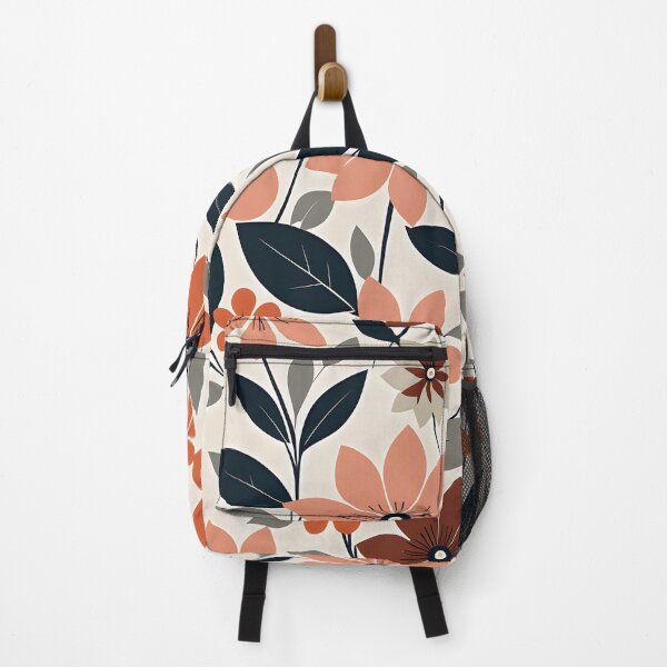 Item preview, Mid Century Modern Botanical Flower Pattern Brown Peach designed and sold by Prints and Lifestyle.