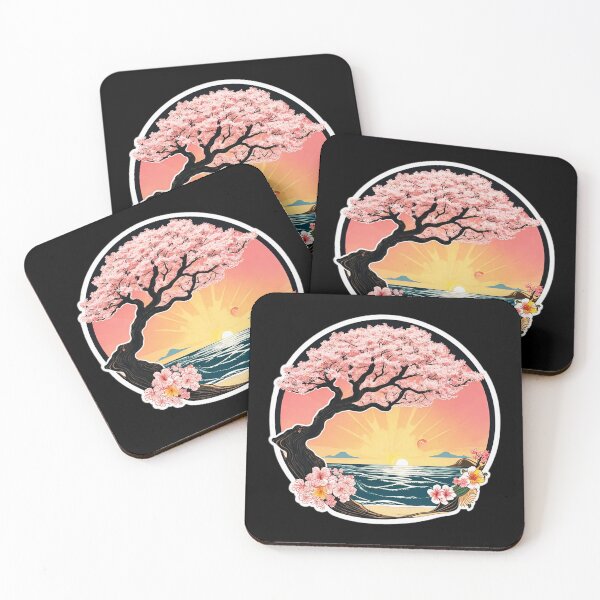 Item preview, Sunset Sakura Tree on the Beach with Ocean Waves and Hawaii Flowers designed and sold by NautiChic.