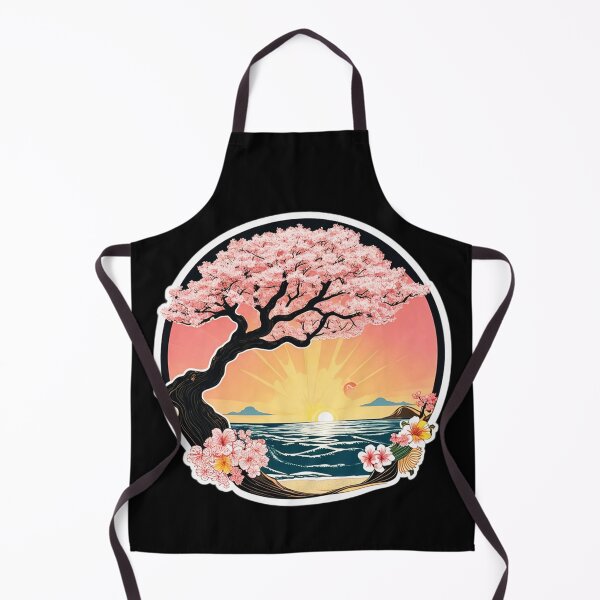 Item preview, Sunset Sakura Tree on the Beach with Ocean Waves and Hawaii Flowers designed and sold by NautiChic.