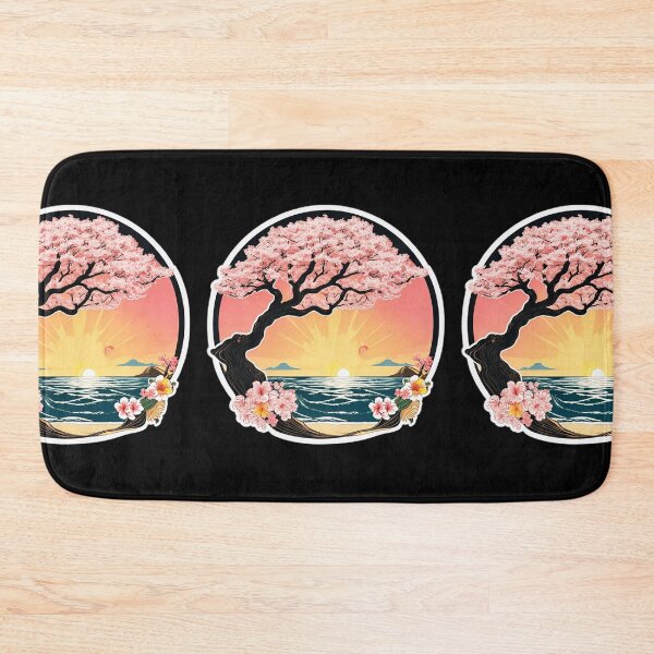 Item preview, Sunset Sakura Tree on the Beach with Ocean Waves and Hawaii Flowers designed and sold by NautiChic.