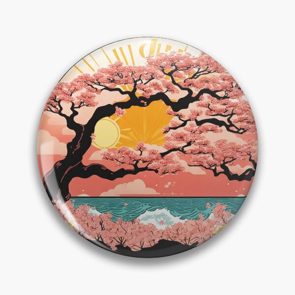 Item preview, Cherry Blossom Tree on the Beach with Ocean Waves and Hawaiian Flowers designed and sold by NautiChic.