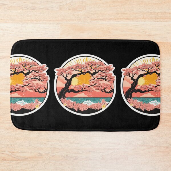 Item preview, Cherry Blossom Tree on the Beach with Ocean Waves and Hawaiian Flowers designed and sold by NautiChic.
