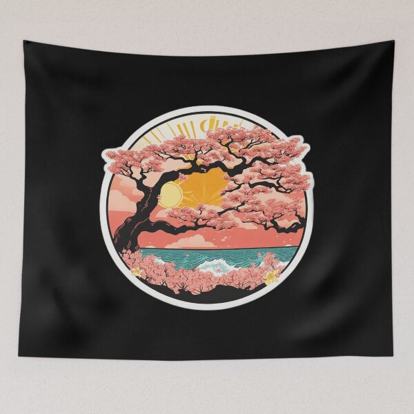 Item preview, Cherry Blossom Tree on the Beach with Ocean Waves and Hawaiian Flowers designed and sold by NautiChic.
