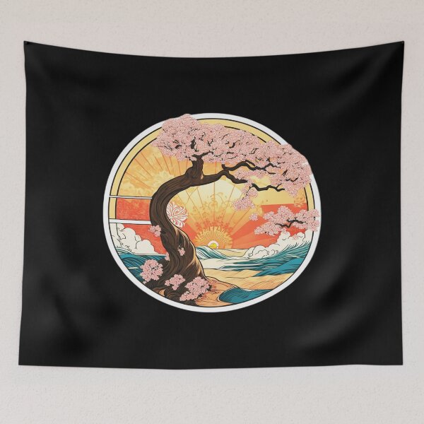 Item preview, Pink Blossom Tree on the Beach with Ocean Waves and Hawaiian Orchids designed and sold by NautiChic.