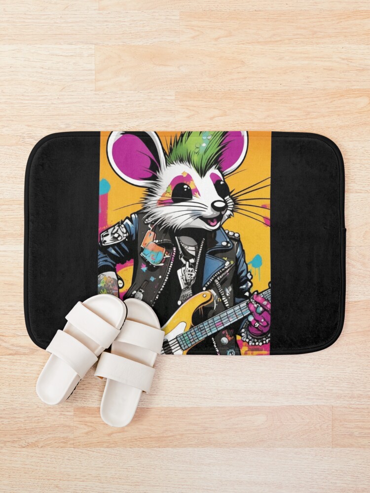 Thumbnail 1 of 6, Bath Mat, Punk Mouse Paul  designed and sold by BubbleTextBox.