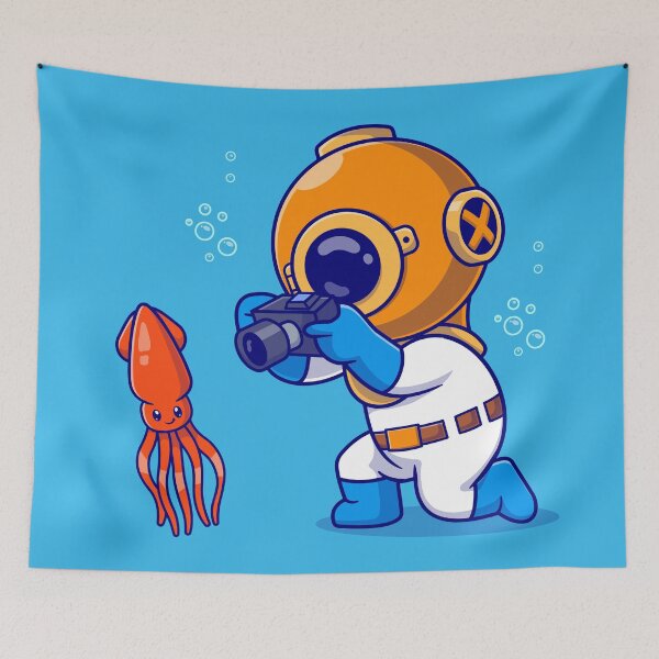 Item preview, Squid Snapshot: Cute Diver Capturing Marine Marvels" designed and sold by hjian8219.