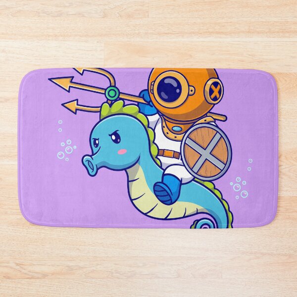 Item preview, Seahorse Guardian: Cute Diver Riding with Trident and Shield" designed and sold by hjian8219.