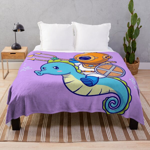 Item preview, Seahorse Guardian: Cute Diver Riding with Trident and Shield" designed and sold by hjian8219.