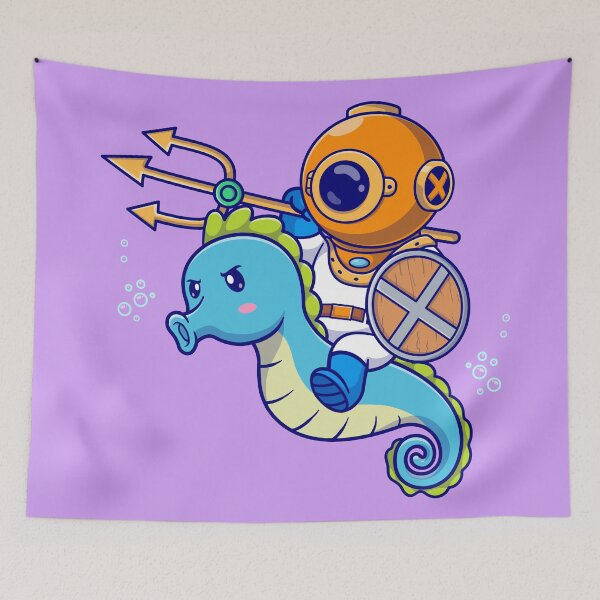 Item preview, Seahorse Guardian: Cute Diver Riding with Trident and Shield" designed and sold by hjian8219.