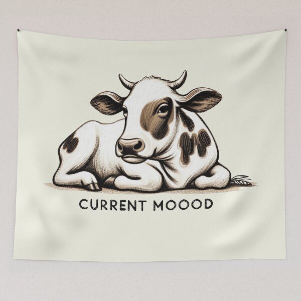Item preview, "Current Mooood" - Relaxed Cow Illustration designed and sold by RuyaFab.