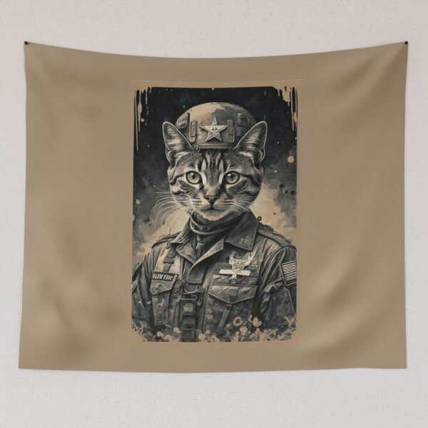 Item preview, Old patriotic cat in military uniform veteran designed and sold by BlueGoldArt.