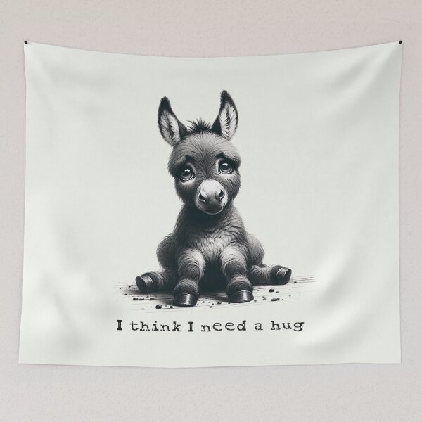 Item preview, "I Think I Need a Hug" - Expressive Donkey Illustration designed and sold by RuyaFab.