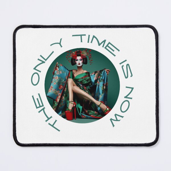 Item preview, Extravagant Asian geisha woman in blue green kimono and red laqueur shoes designed and sold by Coolparrotgirl.