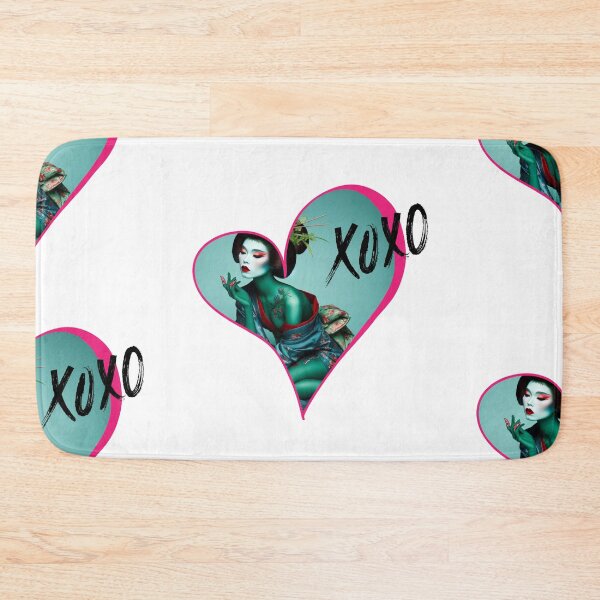 Item preview, Extravagant Asian geisha woman painted in green with blue kimono  designed and sold by Coolparrotgirl.