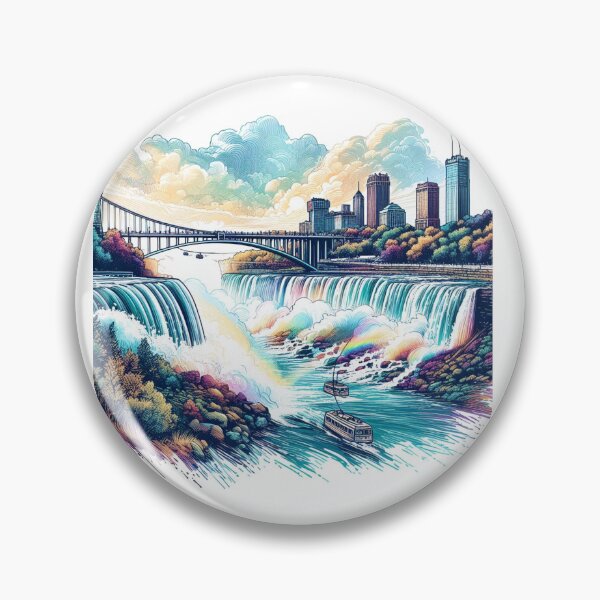Item preview, Niagara Falls cascading from the New York side of the Rainbow Bridge, with the backdrop of the Canadian cable cars in view." designed and sold by PaintMeWorld.