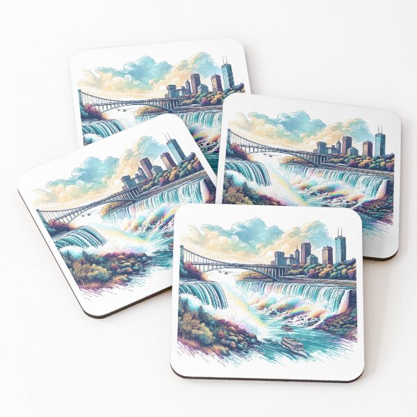 Item preview, Niagara Falls cascading from the New York side of the Rainbow Bridge, with the backdrop of the Canadian cable cars in view." designed and sold by PaintMeWorld.
