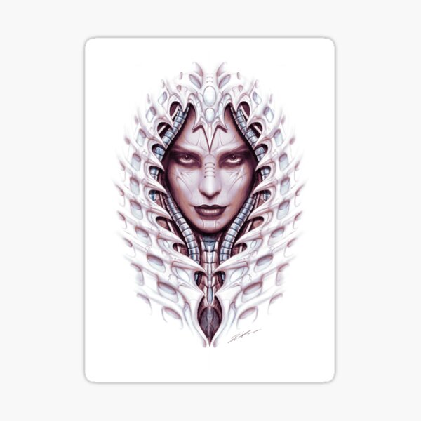 Lady Evil - Fantasie Biomechanik Illustration - voll farb Version Sticker