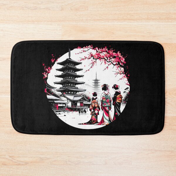 Item preview, Japanese landscape with pagoda, geishas, cherry blossoms, modern style designed and sold by Pflugart.