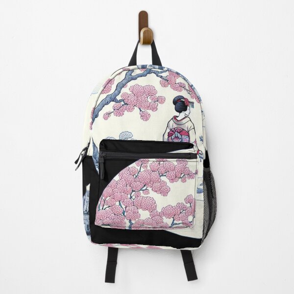 Item preview, Japanese landscape with pagoda, geisha, cherry blossoms, modern style designed and sold by Pflugart.