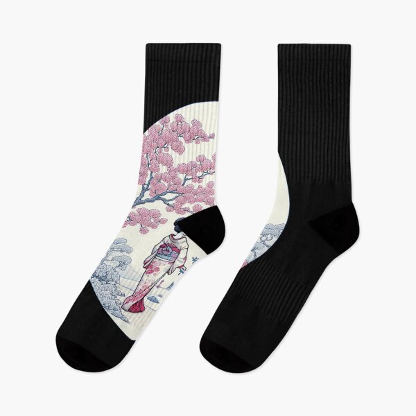 Item preview, Japanese landscape with pagoda, geisha, cherry blossoms, modern style designed and sold by Pflugart.