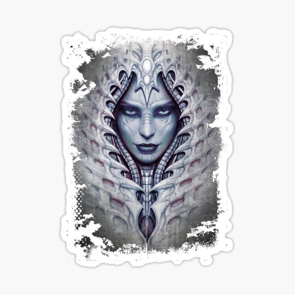 Lady Evil - Fantasie Biomechanik Illustration - blaue Version 2 Sticker