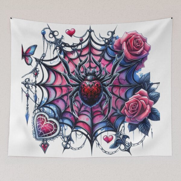 Item preview, Gothic spider web with spider with roses goth valentines day Sticker designed and sold by Expressions-Sel.