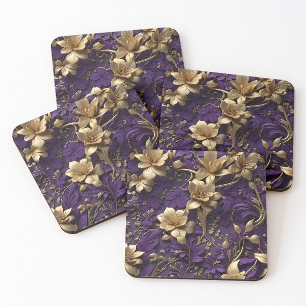 Item preview, Flowers and leaves in purple, black and gold - 3D relief #61 designed and sold by GoldenEraArt.